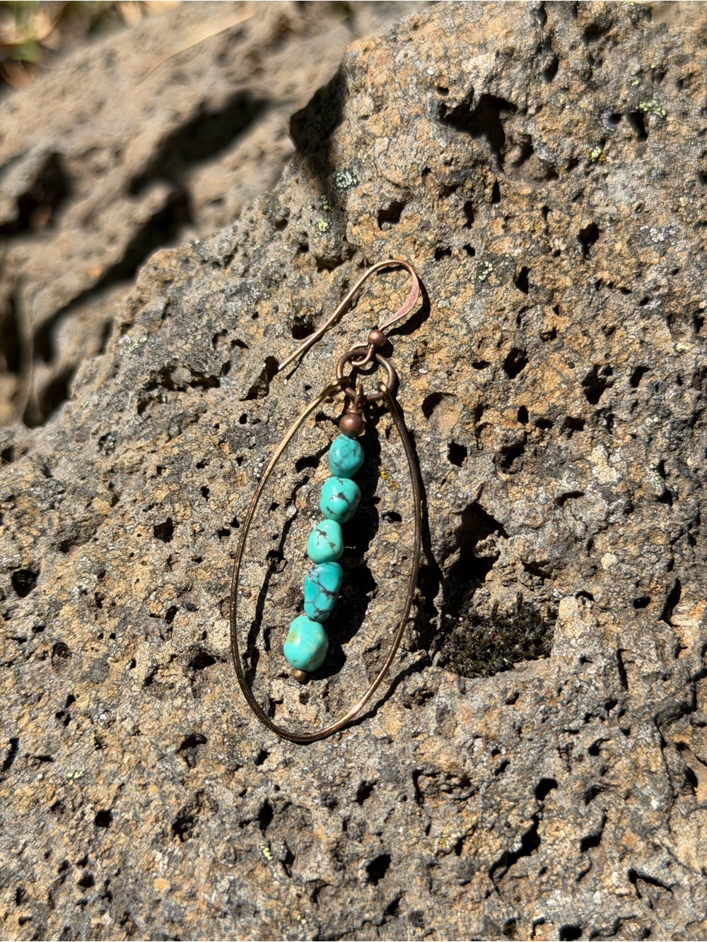 Turquoise Bead Copper Hoop Drop Earrings - Women Jewelry - Picture 2 of 3